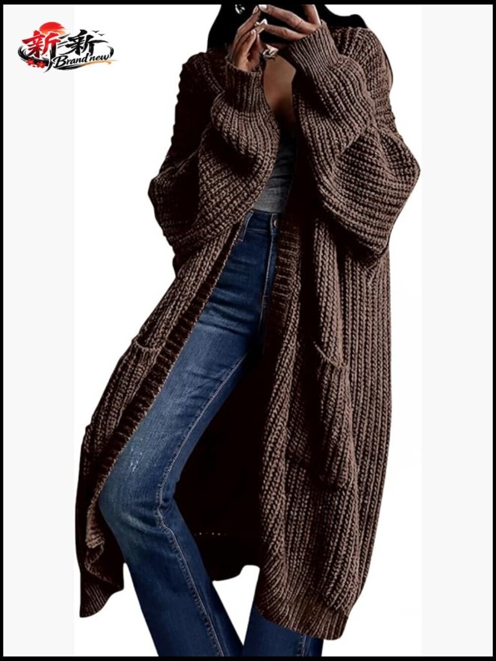 Oversized Long Cardigan Sweater Open Front Knit Duster Coat with Pockets - Picture 1 of 7